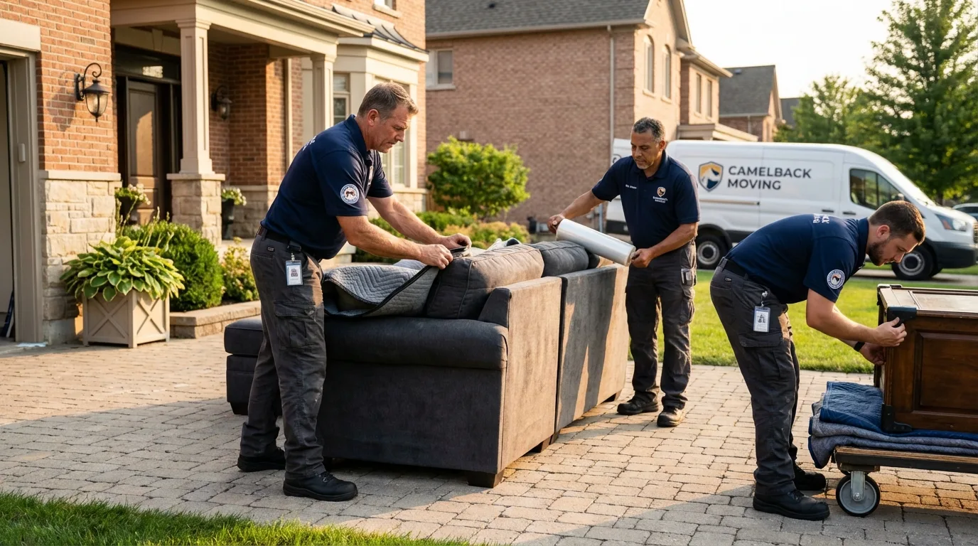 Large estate moving crew wrapping furniture in Groton, MA